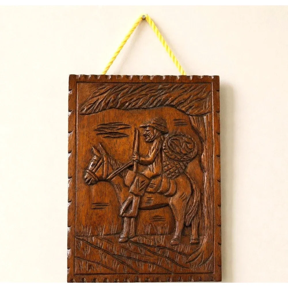 Vintage Panama Wood | Hand Carved Folk Art Plaque | Mid Century Wall Art